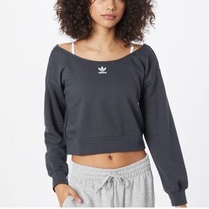 Adidas Slouchy Crew off the shoulder Sweatshirt Womens M Carbon Gray Cropped